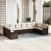 Set Divano da Giardino 10 Pezzi con Cuscini in Rattan Polyrattan Marrone