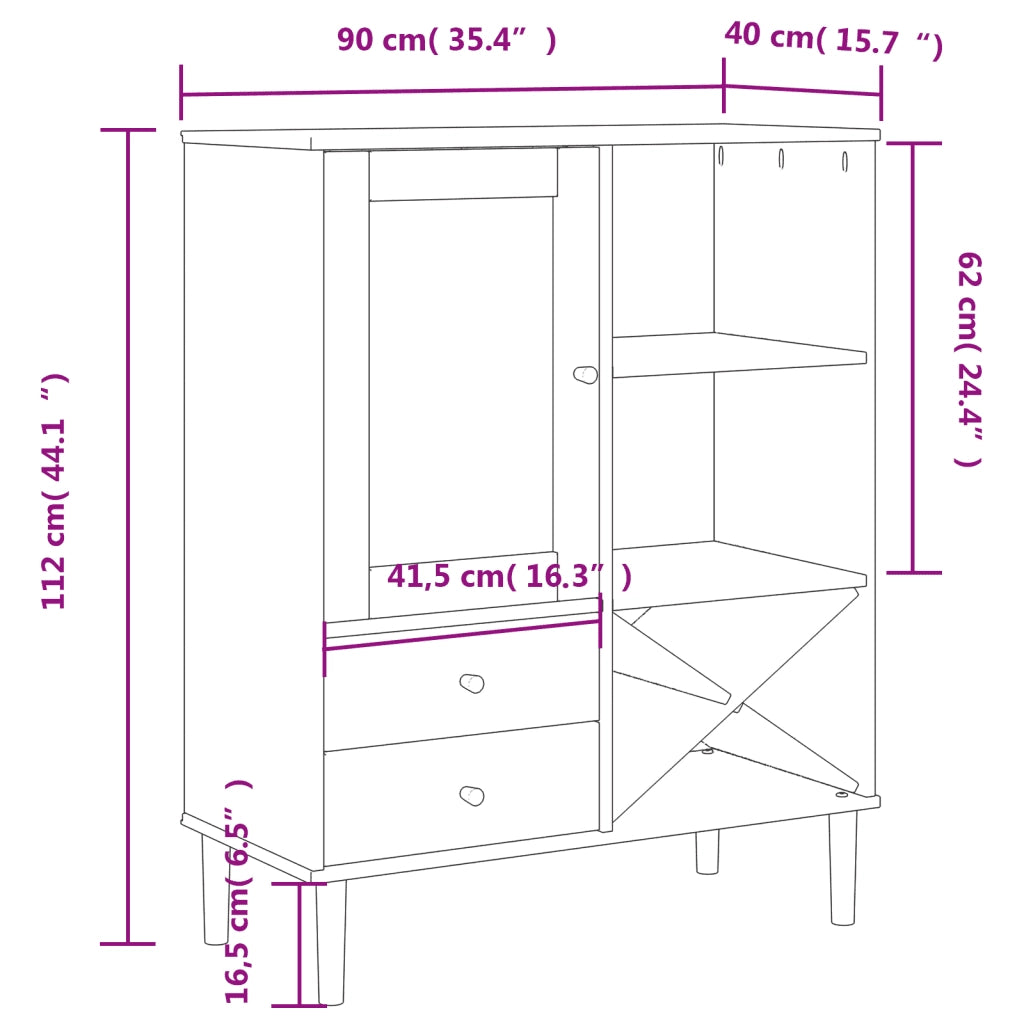 Credenza | Madia | Buffet da pranzo | Armadio da pranzo SENJA Aspetto Rattan Bianco 90x40x112cm Massello Pino