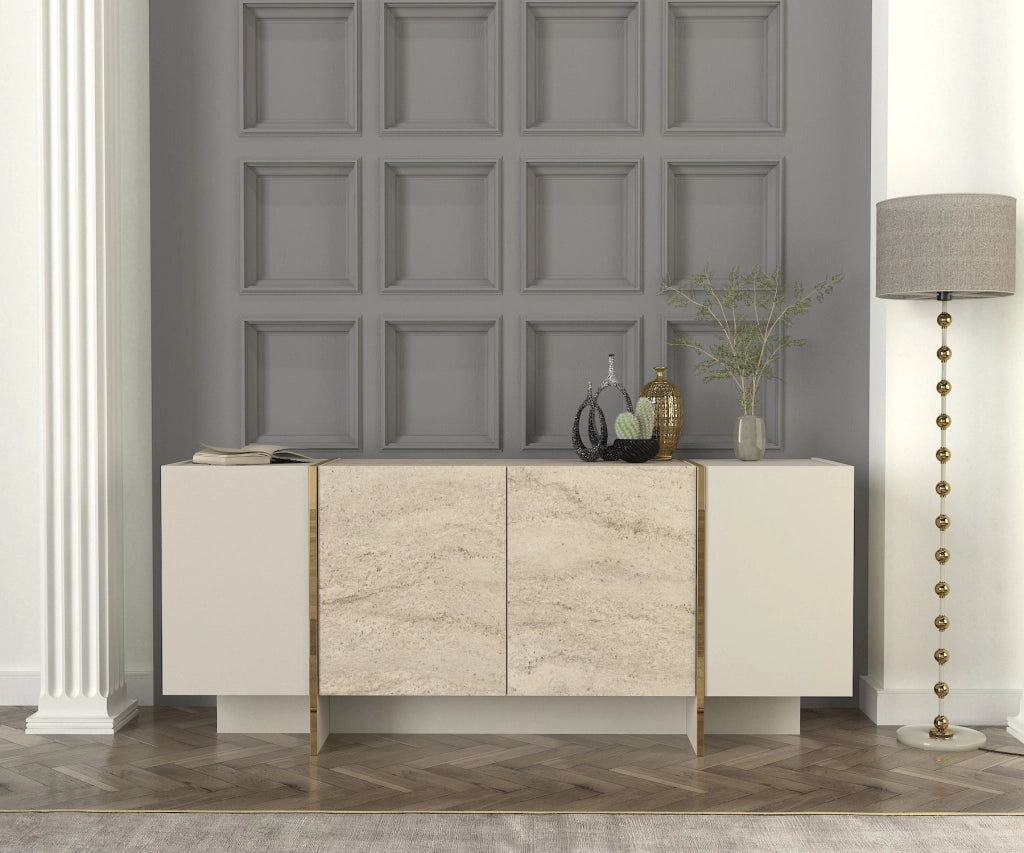Credenza in legno "Veyron" - 180 x 46 x 75 cm - Travertino, arenaria
