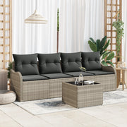 Set di 5 Pezzi Divano da Giardino con Cuscini Grigio Chiaro in Rattan Sintetico
