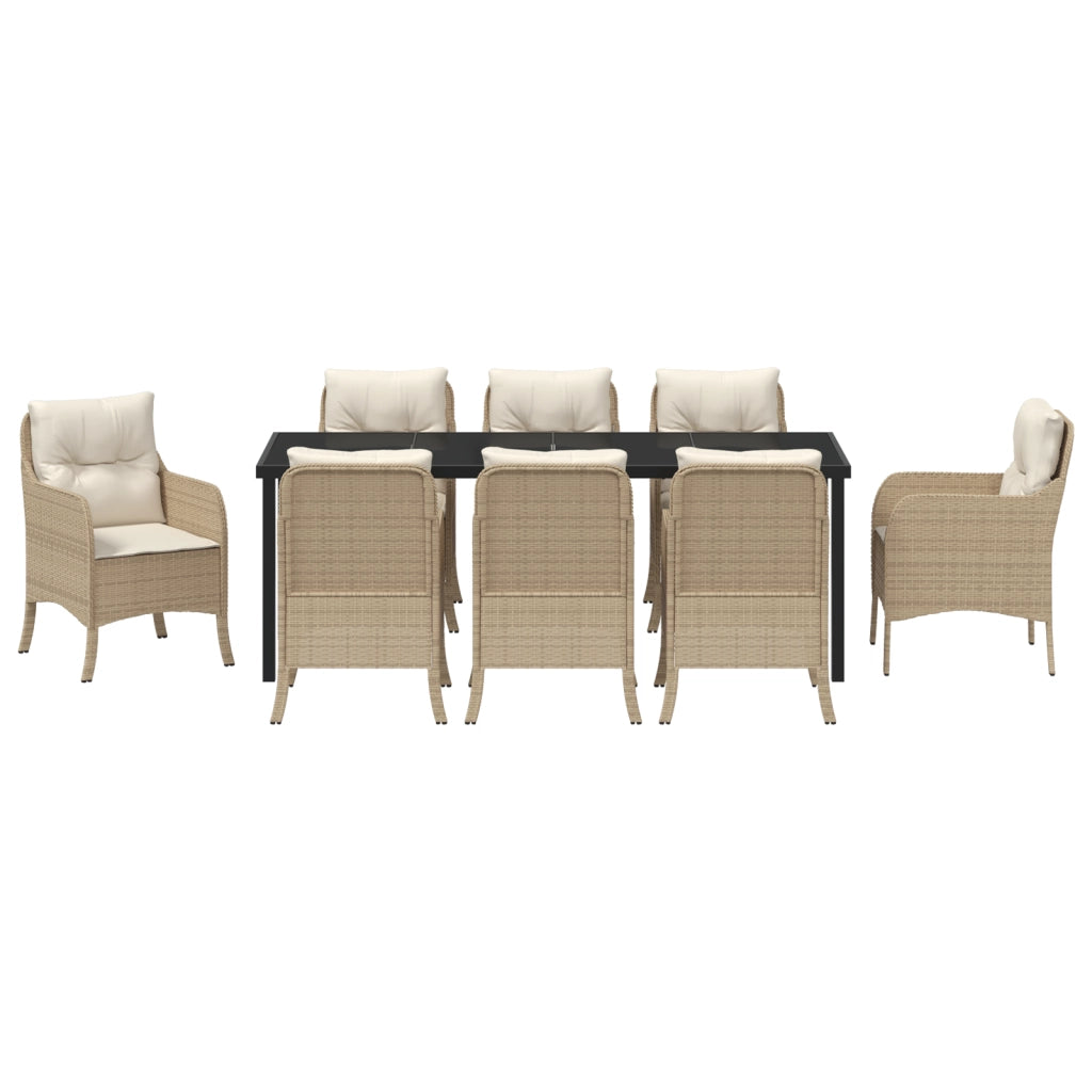 Set da Pranzo da Giardino 9 Pezzi con Cuscini Beige Rattan Polietileno