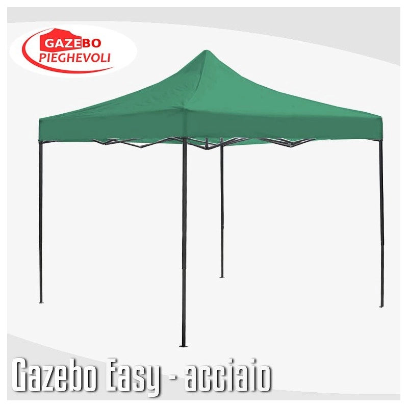 Gazebo 3x3 m verde pieghevole portatile estendibile richiudibile estensibile acciaio SENZA laterali per fiere eventi stand chiosco tenda tendone mercato mercatino