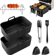 Set di 6 copri vetro in silicone per air fryer compatibile con Ninja, Salter e Tower - Accessori per air fryer con doppio utilizzo, contenente rete, cucchiaio e guanti in silicone