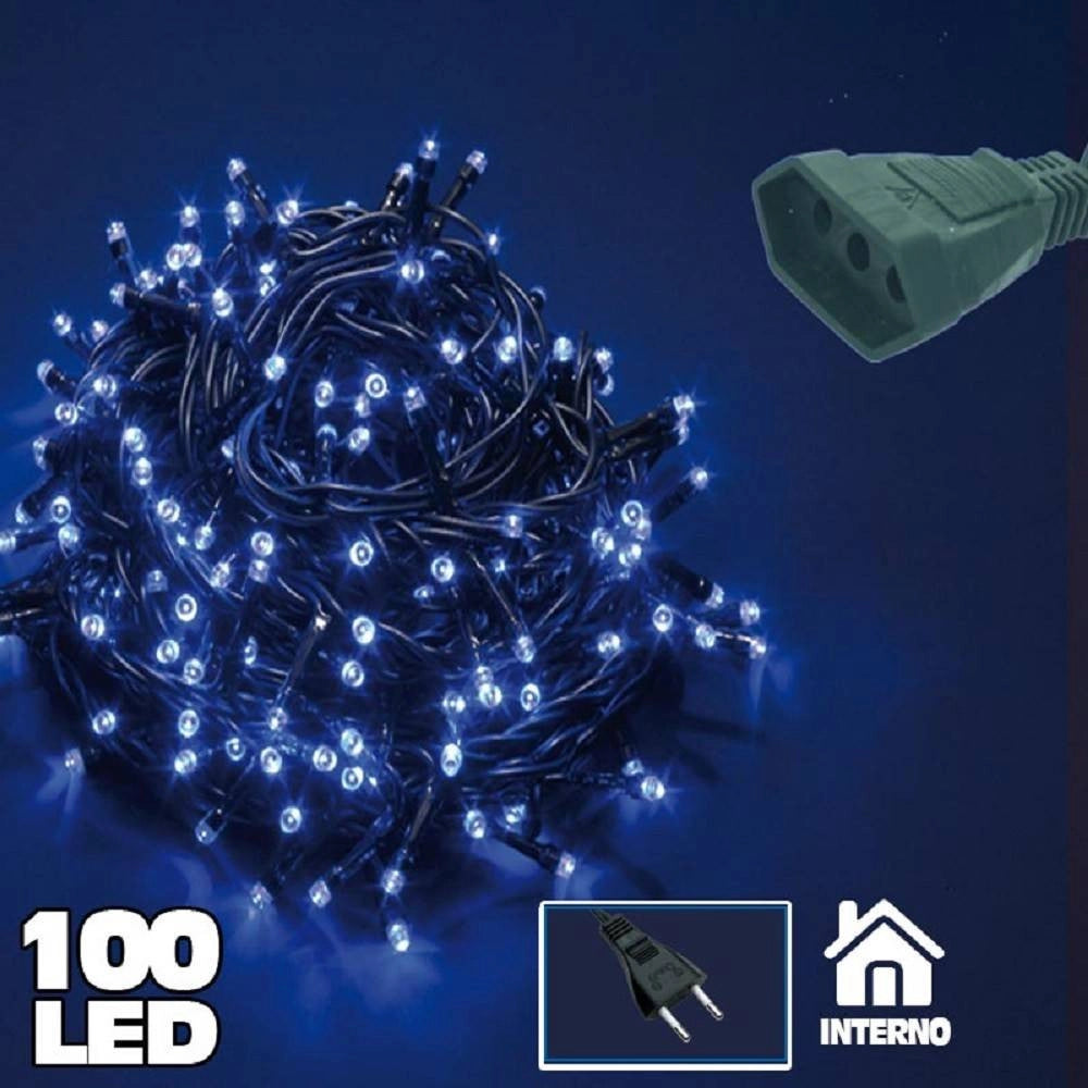 Trade Shop - Catena Luminosa 100 Luci Led Lucciole Blu Prolungabile Uso Interno 5 Metri -