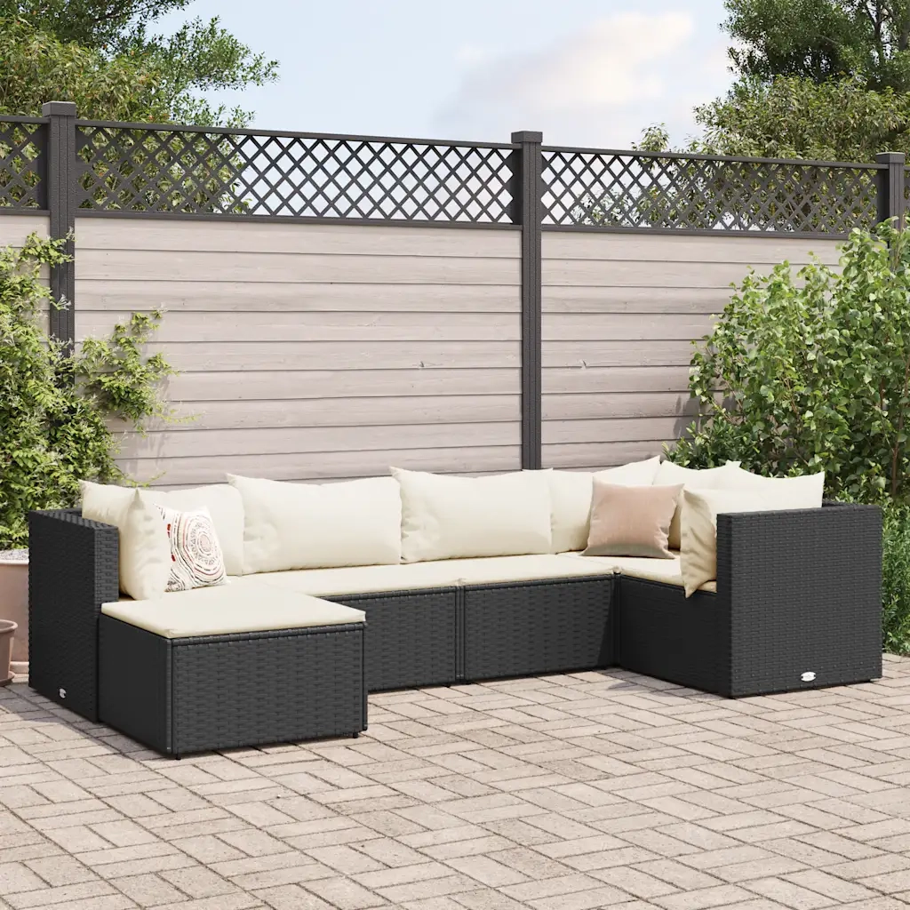vidaXL Set Mobili da Giardino 6 pz con Cuscini in Polyrattan Nero