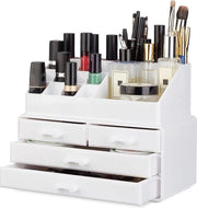 Organizzatore di 20 contenitori per cosmetici - 4 contenitori per labbra - supporto per matite - acrilico - scatola di conservazione per cosmetici - bianco