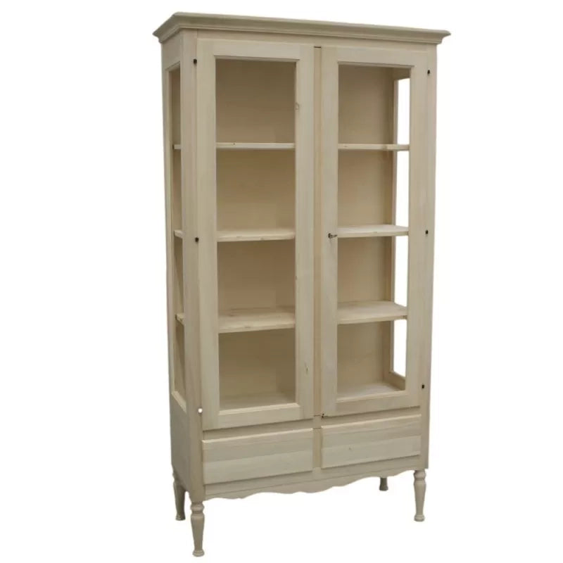 Vetrina 2 porte 2 cassetti classica legno grezzo 102x42x191 (952) - Mobili 2G