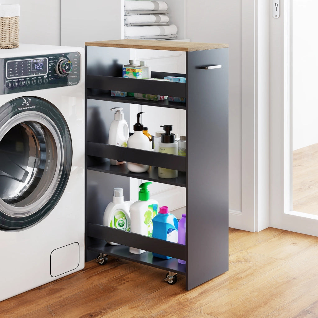 Carrello cucina stazione ricarica maniglia parapetti, Carrello stretto sfilo ruote bloccabili soggiorno cucina lavanderia Grigio