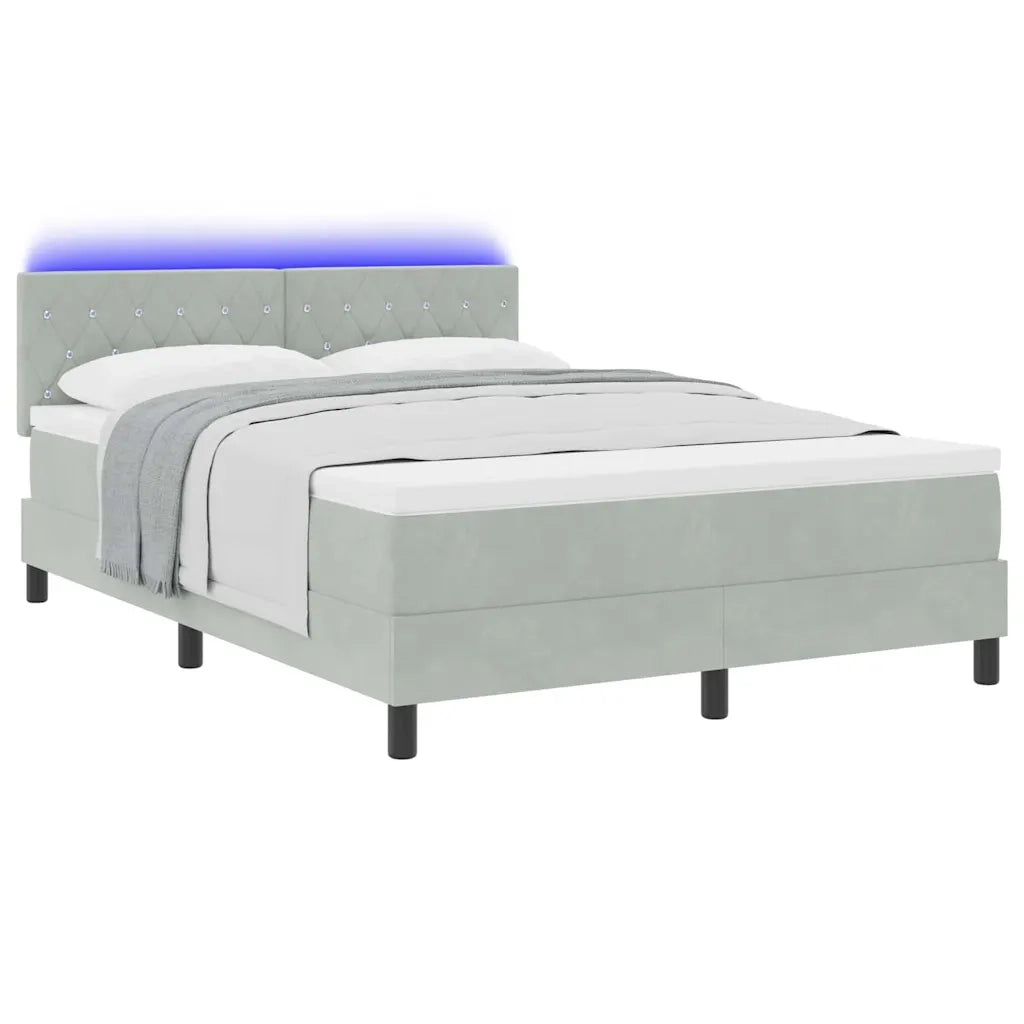 Letto a Sorgente LED con led Grigio chiaro 160 x 200 cm Velluto