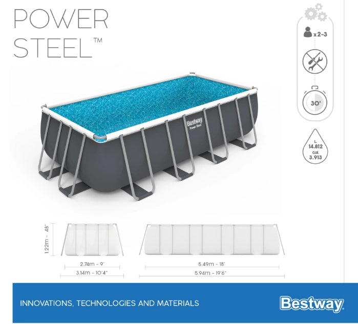 Bestway Power Steel Piscina mis.549x274x122 cm, pvc/tritech, effetto mosaico interno, include filtro a sabbia, copertura, scaletta, dosatore chimico ChemConnect