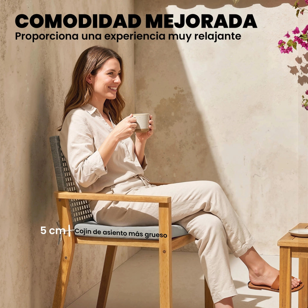 Sedia da pranzo da giardino in legno impilabile con cuscini ¨C zephmum ¨C natural 59x55x86