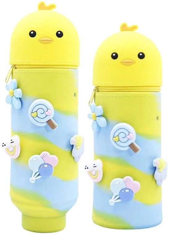 Etui in silicone con uccellini, scelta tra 18 disegni, borsa 2 in 1 morbida, 18,5 cm alta, con cerniera e espandibile, borsa per bambini (gialla)