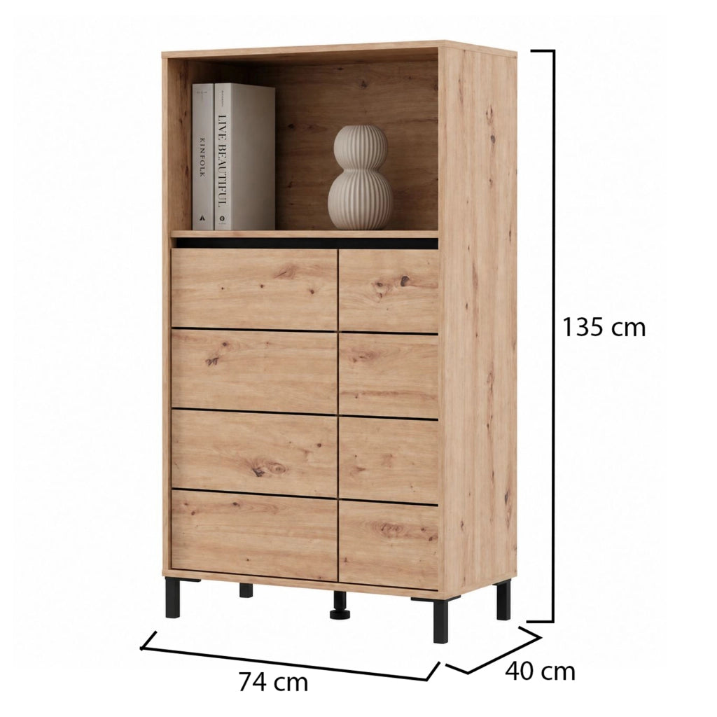 Madia Cosoleto, Credenza 2 Ripiani, 74x40x135h cm Marrone Rovere Nodi