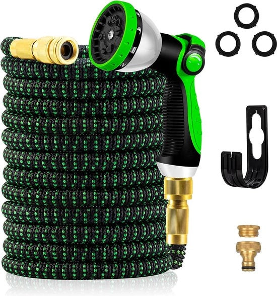 Serpentino flessibile per giardino 45,5 m, idoneo alla durata 3 strati di lattice acqua serpentina 3/4 pollici e 1/2 pollici connessioni metalliche, 3450D tessuto, pieghevole, serpentina per giardino con 10 funzionalità spray