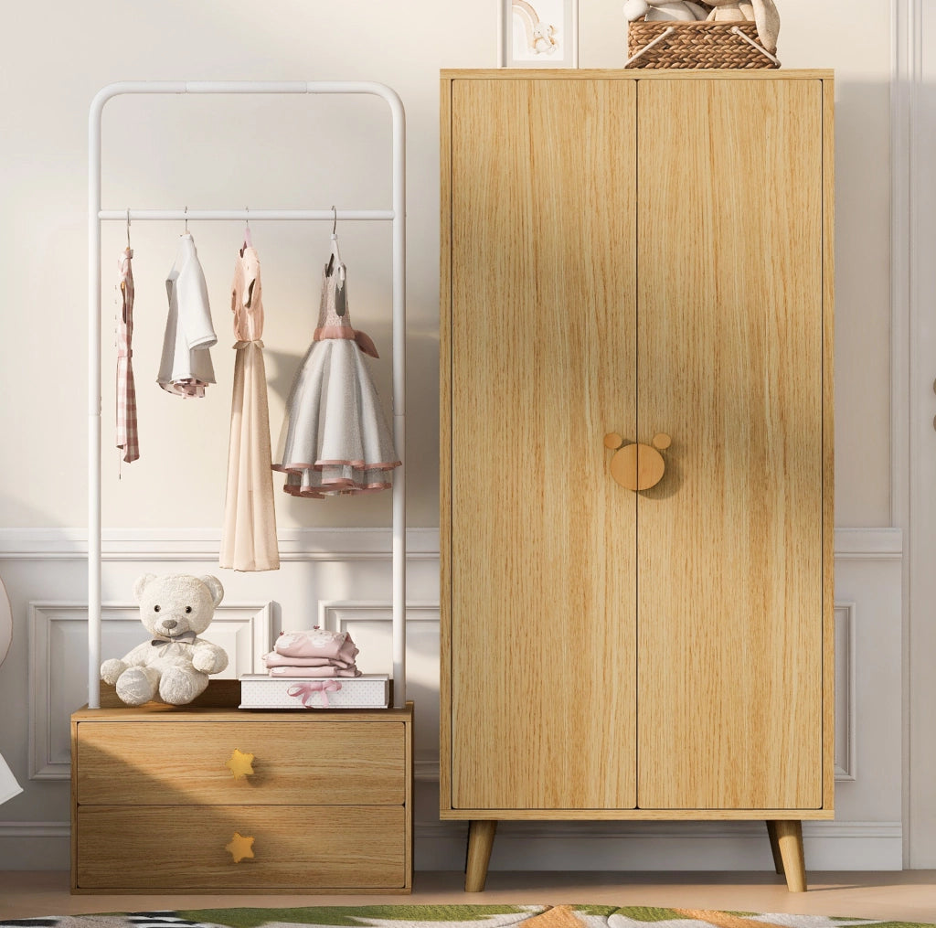 Armadio a doppia anta 70 x 55 x 170 cm in MDF; colore legno naturale