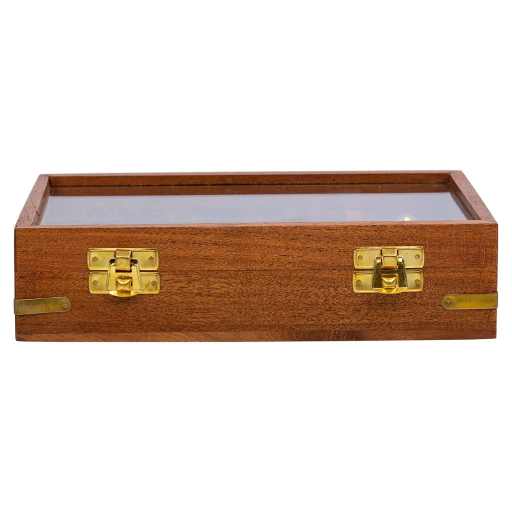 Gioco 3/1 (dadi+domino+carte) in una scatola, legno marrone 15,5x13x5