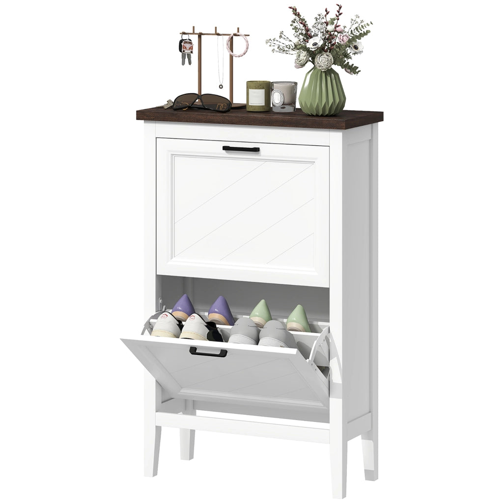 Scarpiera Country con 2 Cassetti Ribalta. Ripiani Regolabili. Design Bianco.