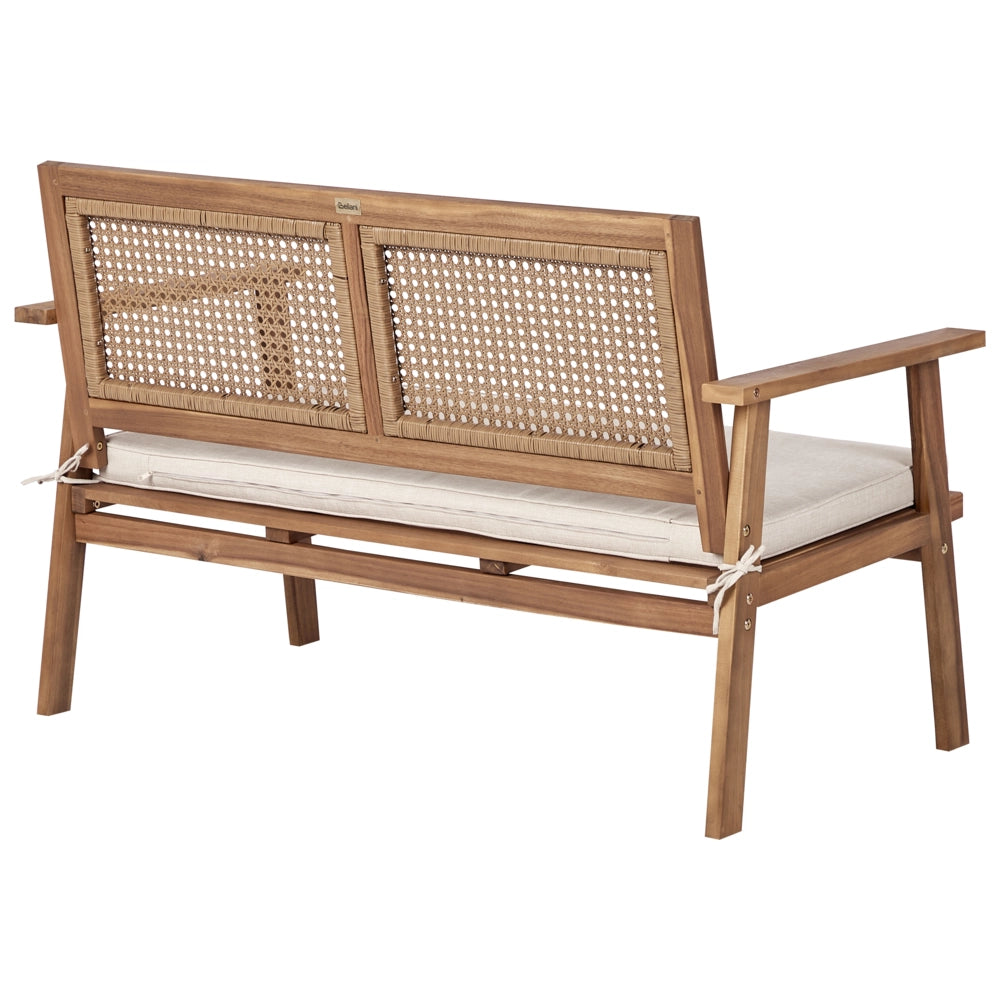 Set di divani da giardino in legno di acacia certificato chiaro Cuscini beige chiaro 4 posti Design moderno Set di conversazione per esterni