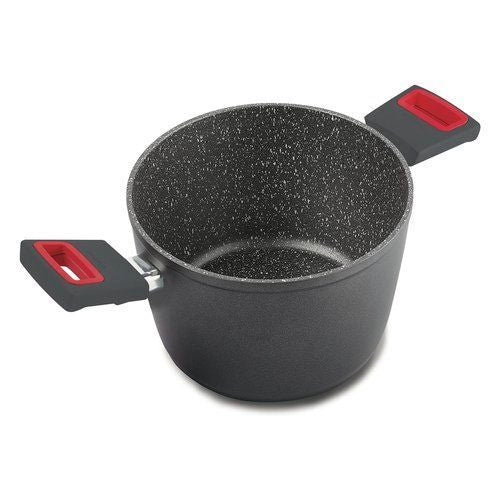 VIVA' LINE 22795N060 Pentola in Alluminio con Rivestimento Antiaderente Stone Look Diametro 22 cm Capacita' 3-4 L Adatta a Tutte le Fonti di Calore Induzione Compresa Lavabile in Lavastoviglie colore Rosso e Grigio