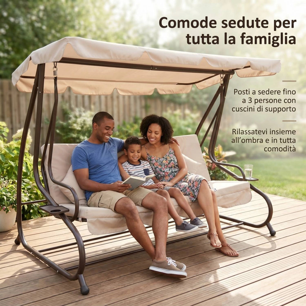 Marvin Harmony Dondolo Letto da Giardino 4 Posti con Tetto Parasole Struttura in Acciaio e Cuscino Imbottito 10 cm Altal