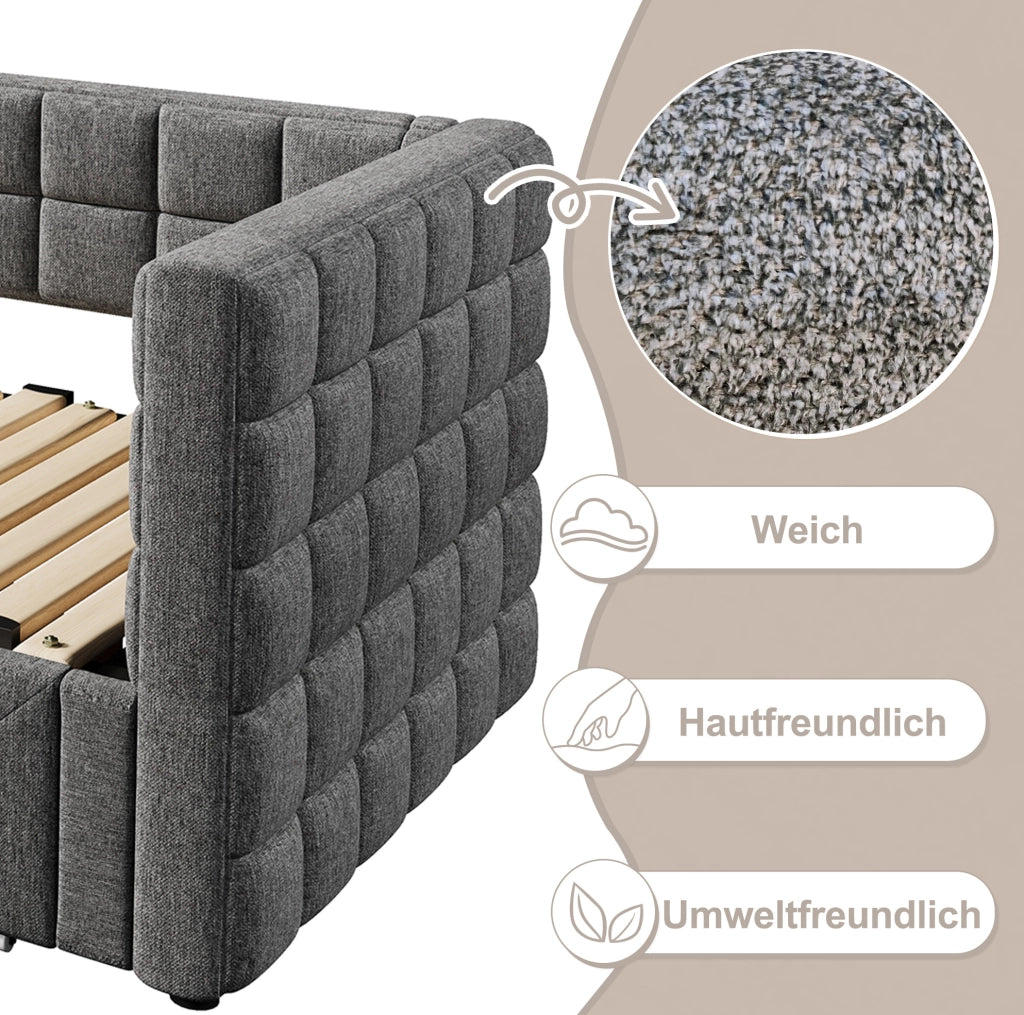 Letto a scomparsa in velluto grigio con 2 cassetti e struttura MDF