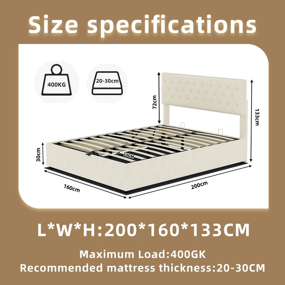 Letto Contenitore Imbottito con Materasso ¨C MINIMAL ¨C Velluto Beige 160x200