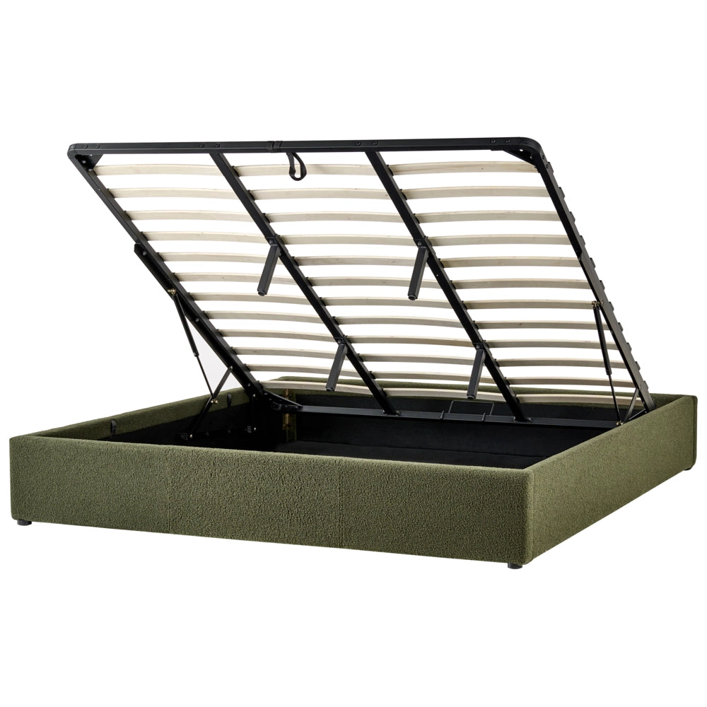 Letto matrimoniale con contenitore in tessuto bouclè verde sporco 180 x 200 cm stile moderno