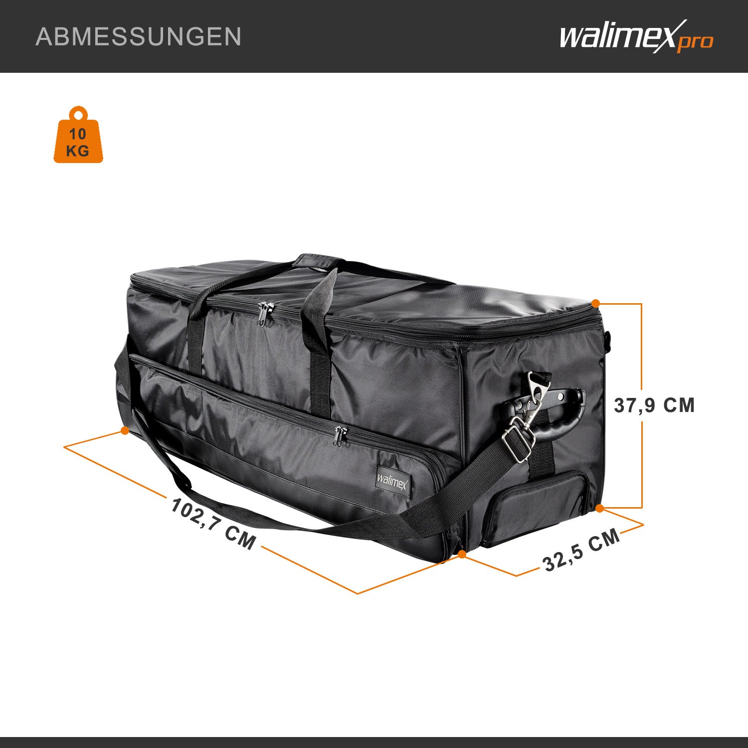Borsone trolley fotografico XL, nero - 1027 x 379 x 324 mm valigia per attrezzatura studio foto e video, con maniglie tracolla e divisori interni