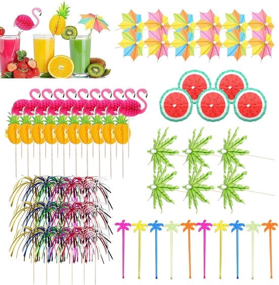 80 pezzi di decorazione per cocktail riciclabile - parasole in carta e spiedini