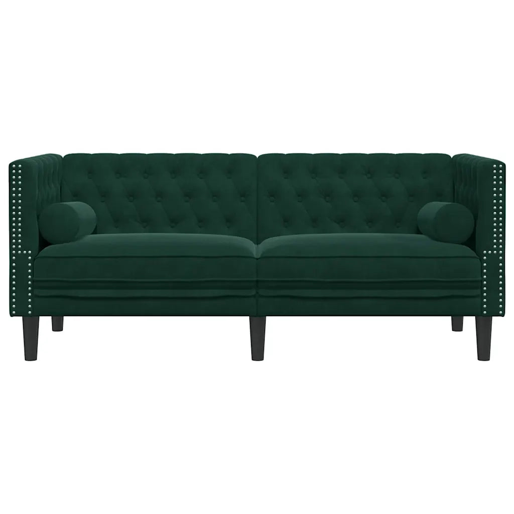 Divano Chesterfield con Rinforzi 2 Posti Verde Scuro in Velluto 372685