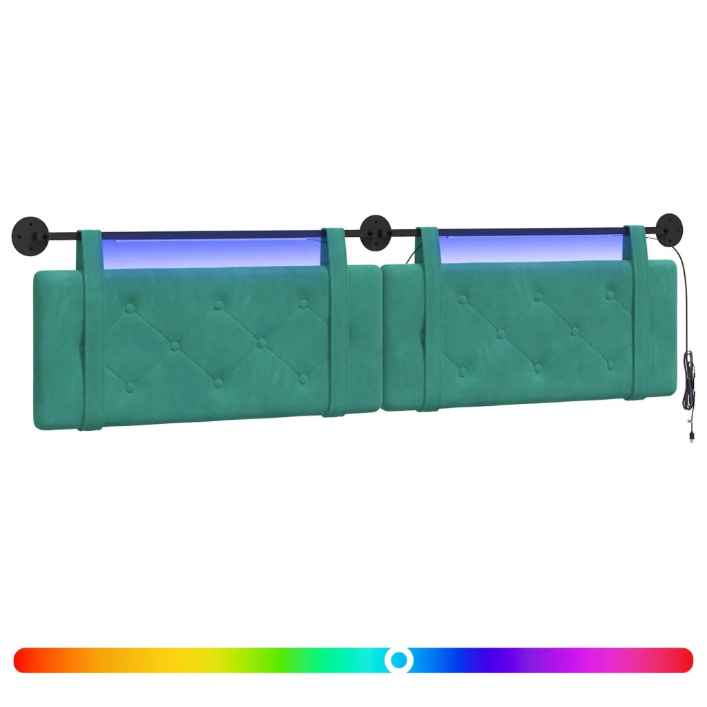 Testiera sospesa Con luce LED Turchese Velluto
