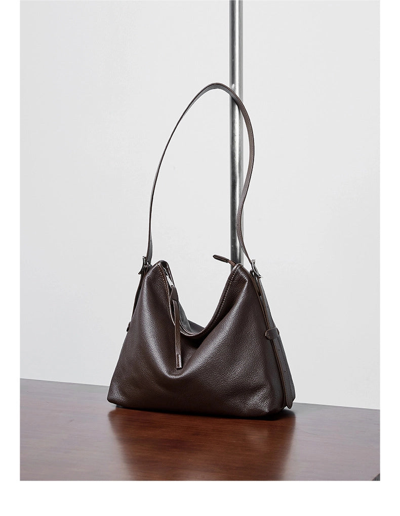 Borsa a mano da donna in vera pelle, colore marrone.