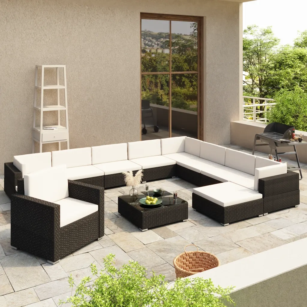 Set Divani da Giardino 12 pz con Cuscini in Polyrattan Nero cod mxl 34633