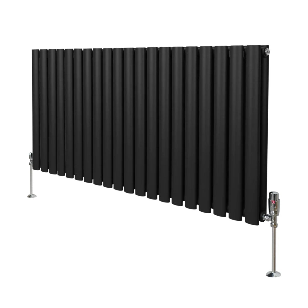Radiatore a colonna ovale e valvole cromate TRV Designer Nero  600 mm x 1200mm