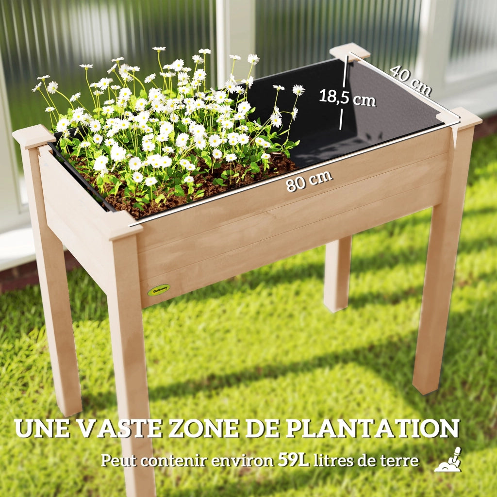 Fioriera rialzata in legno naturale ¨C Xylo ¨C 86x46x76 cm con tessuto drenante