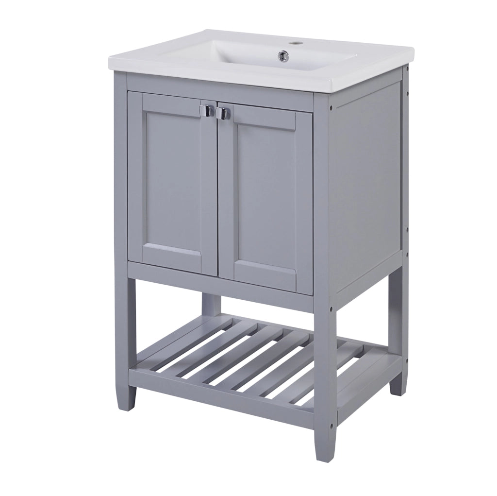 Mobile lavabo da terra con lavabo in ceramica grigio e bianco