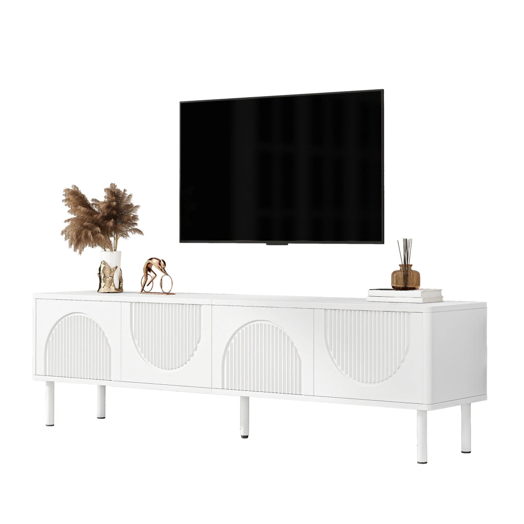 Mobile TV con 4 vani e passacavi; per soggiorno; in MDF e truciolare; bianco; 180x40x52 cm