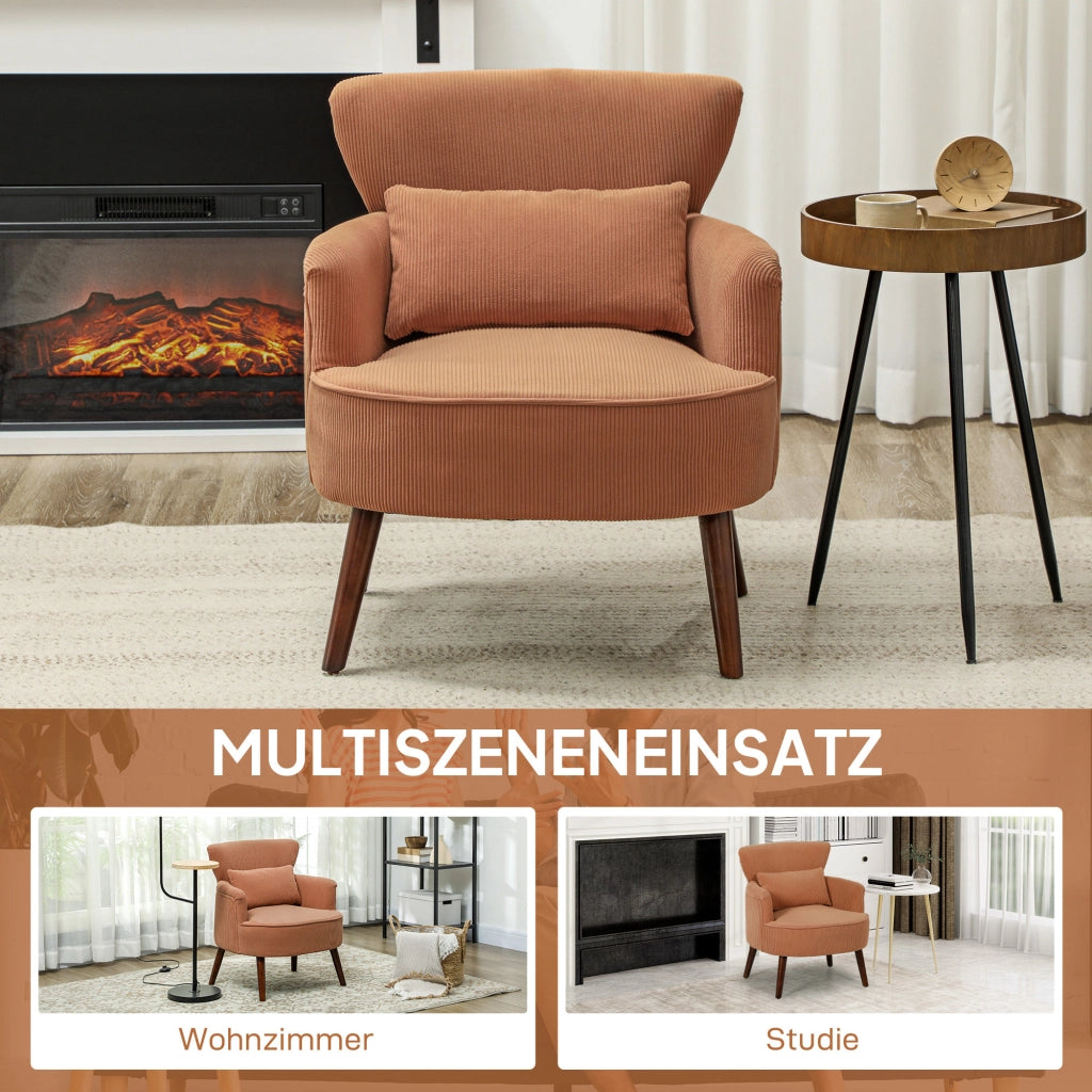 Poltrona imbottita con cuscino lombare e gambe in legno ¨C Zephmum ¨C Arancione