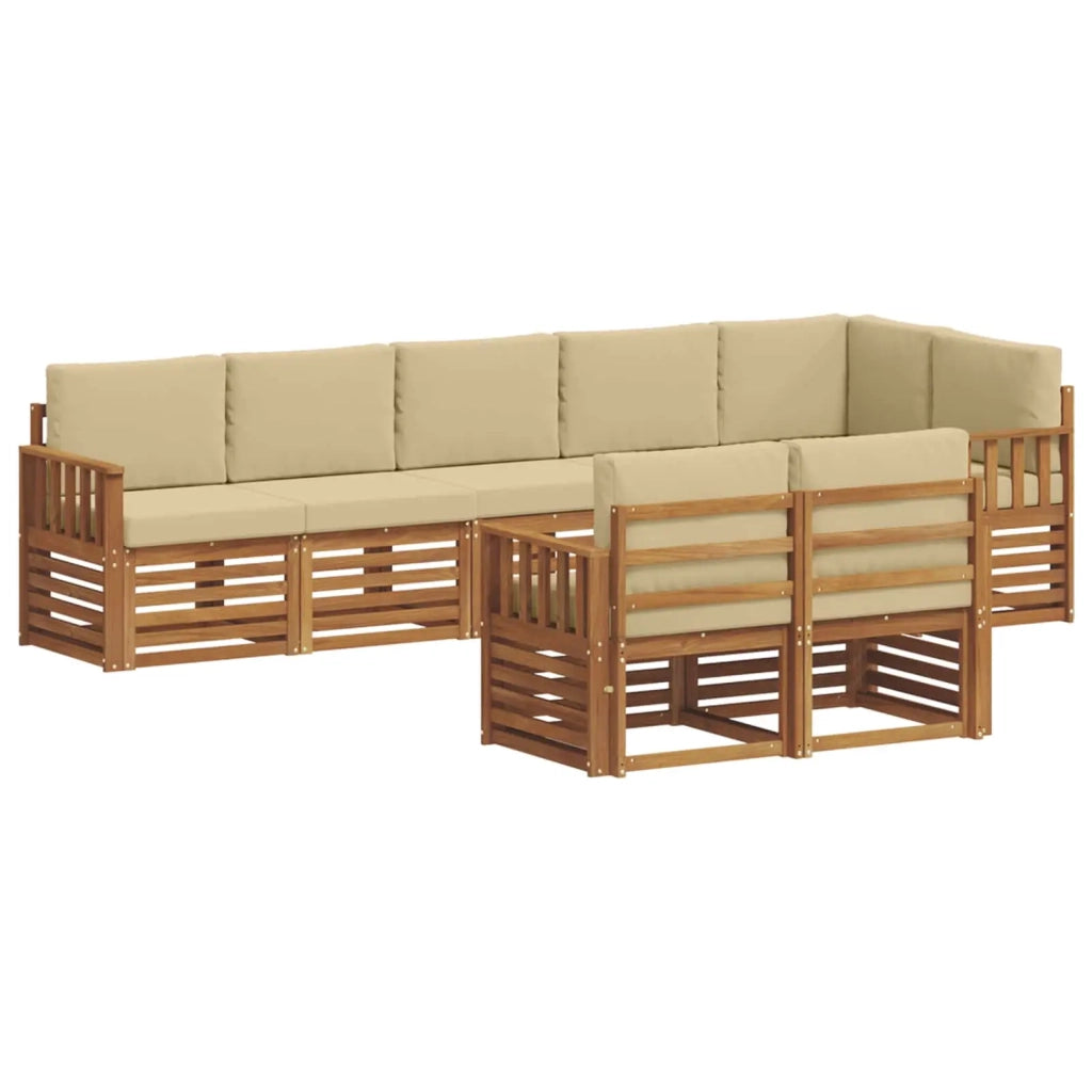 Set divani 8 pcs Naturale e Beige Legno di Acacia Massello