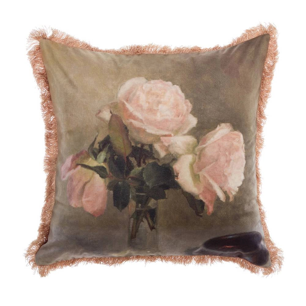 Cuscino in Velluto con Frange Shabby Chic Bouquet Blanc Mariclò