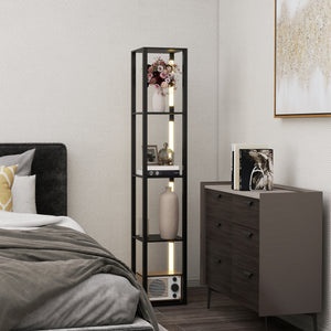 Lampada da Terra con 4 Ripiani 29x29x163 cm 3 Luminosità Regolabili e Interruttore a Pedale in MDF Nero