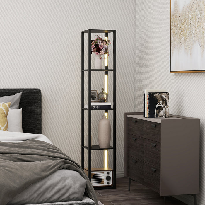 Lampada da Terra con 4 Ripiani 29x29x163 cm 3 Luminosità Regolabili e Interruttore a Pedale in MDF Nero