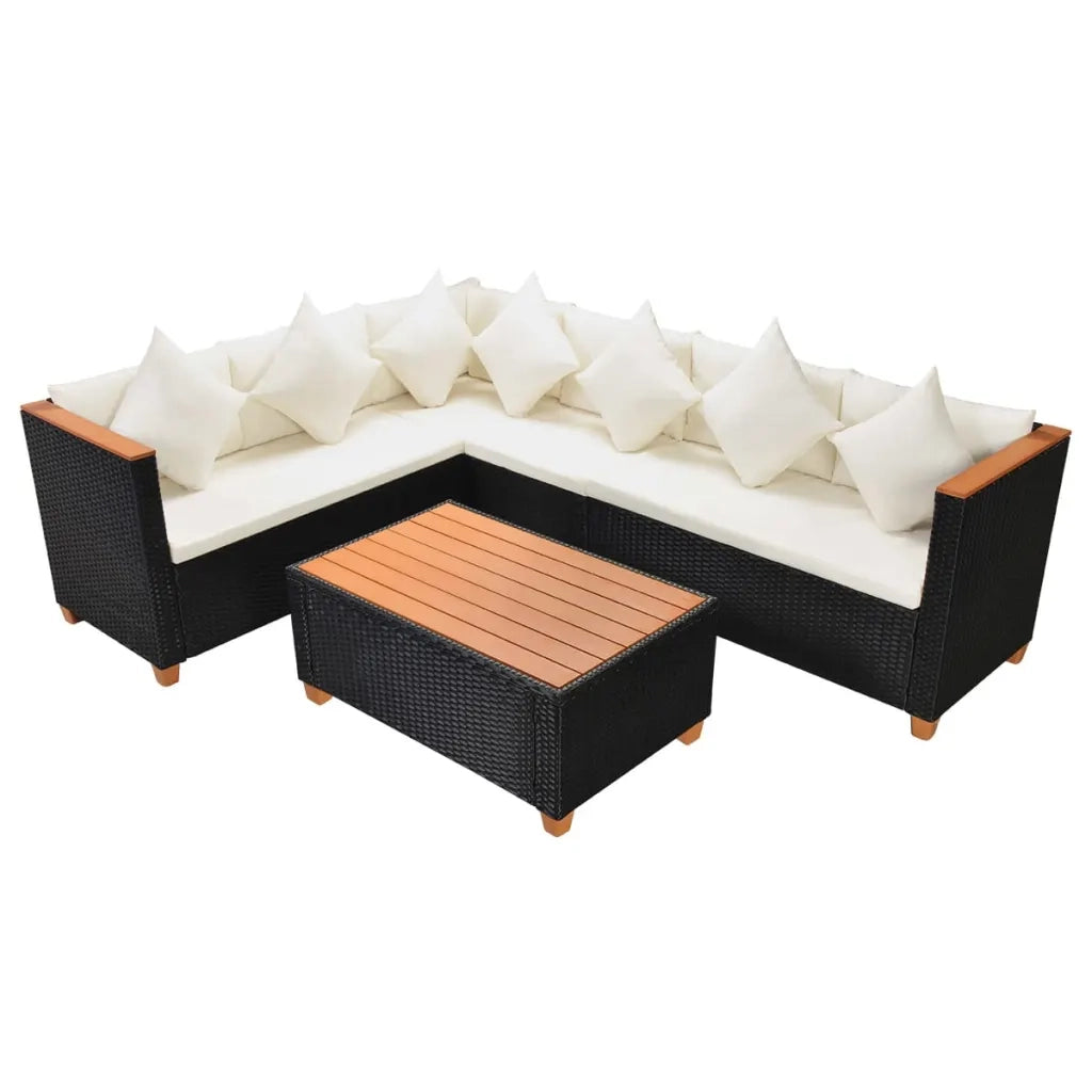 Set Divani da Giardino 4 pz con Cuscini in Polyrattan Nero 43000