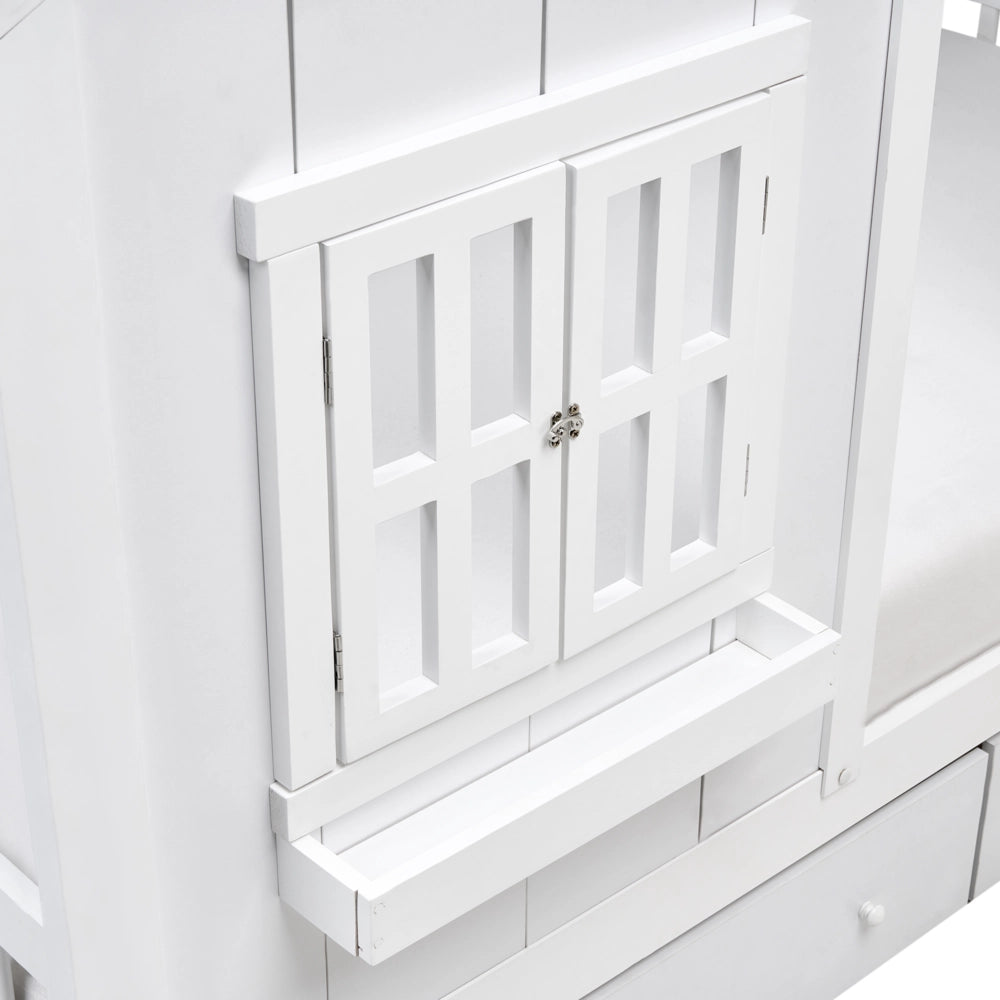 Letto in legno di pino per bambini a forma di casa con cassetti bianchi 90 x 200 cm cameretta