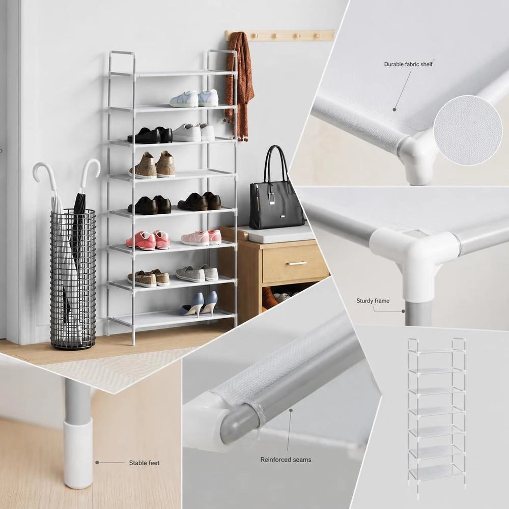 Shoe Rack With 8 Shelves, Metal And Non-woven Fabric, Silver