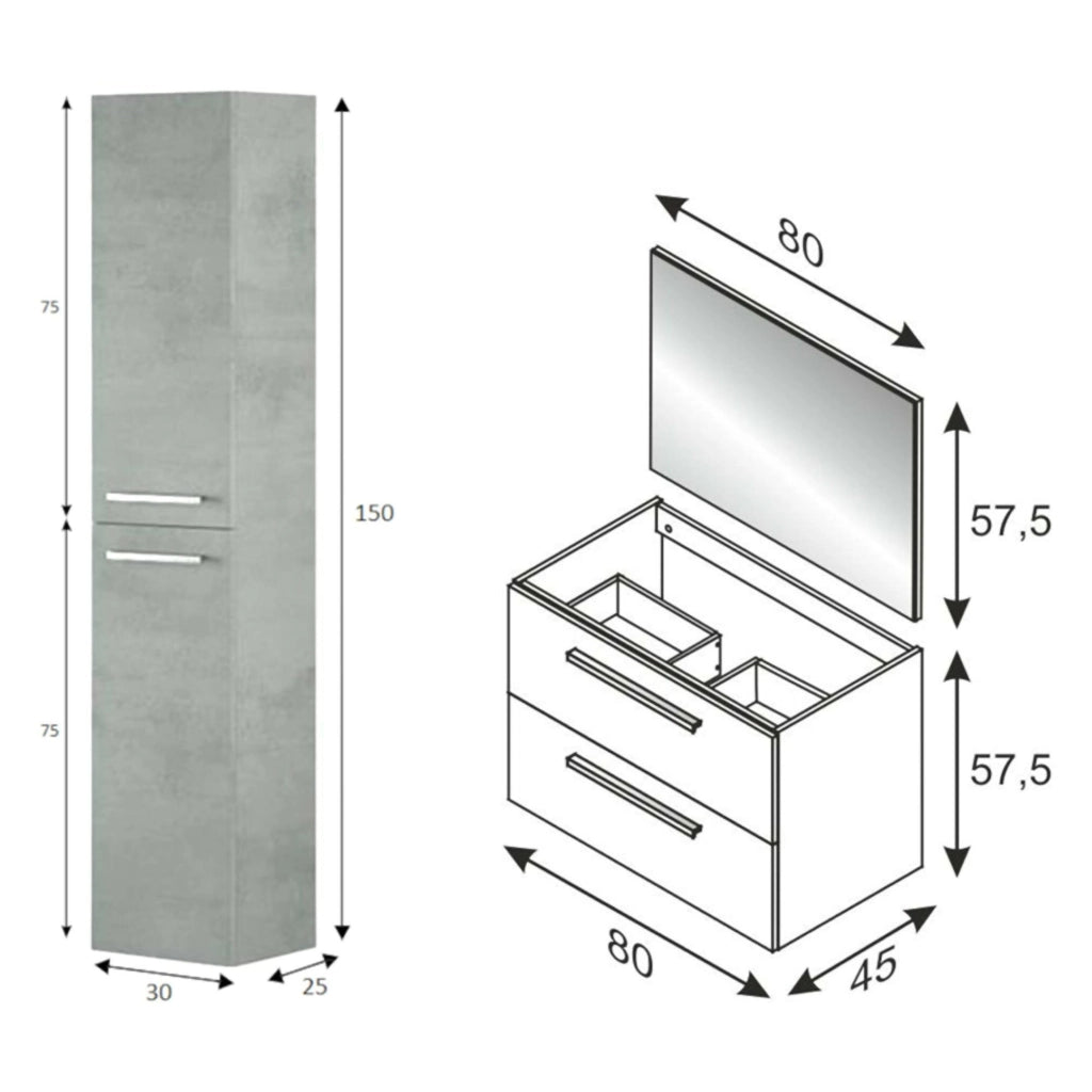 Ricadi, set Mobili Bagno Specchio Incluso, Grigio Cemento