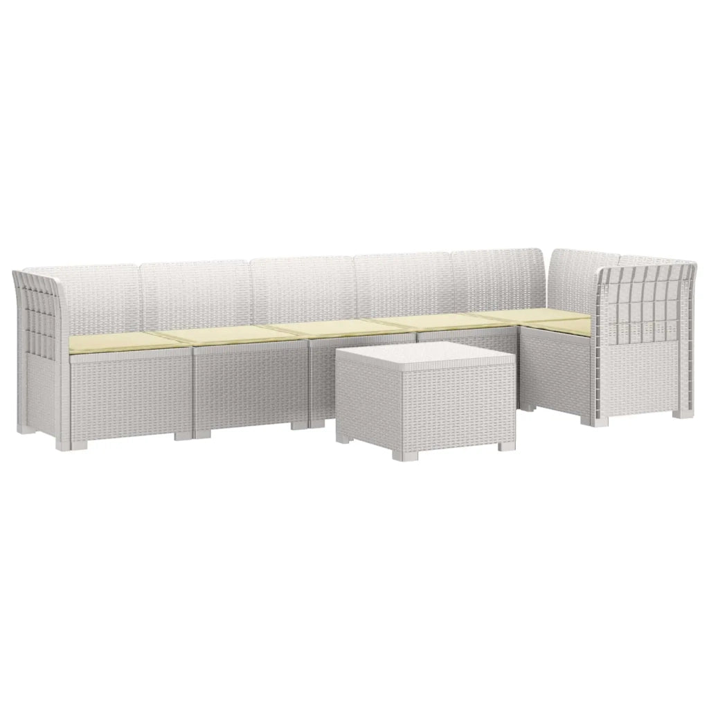 Divano da Giardino 6 Posti con Cuscini Aspetto Rattan PP Bianco 3444114