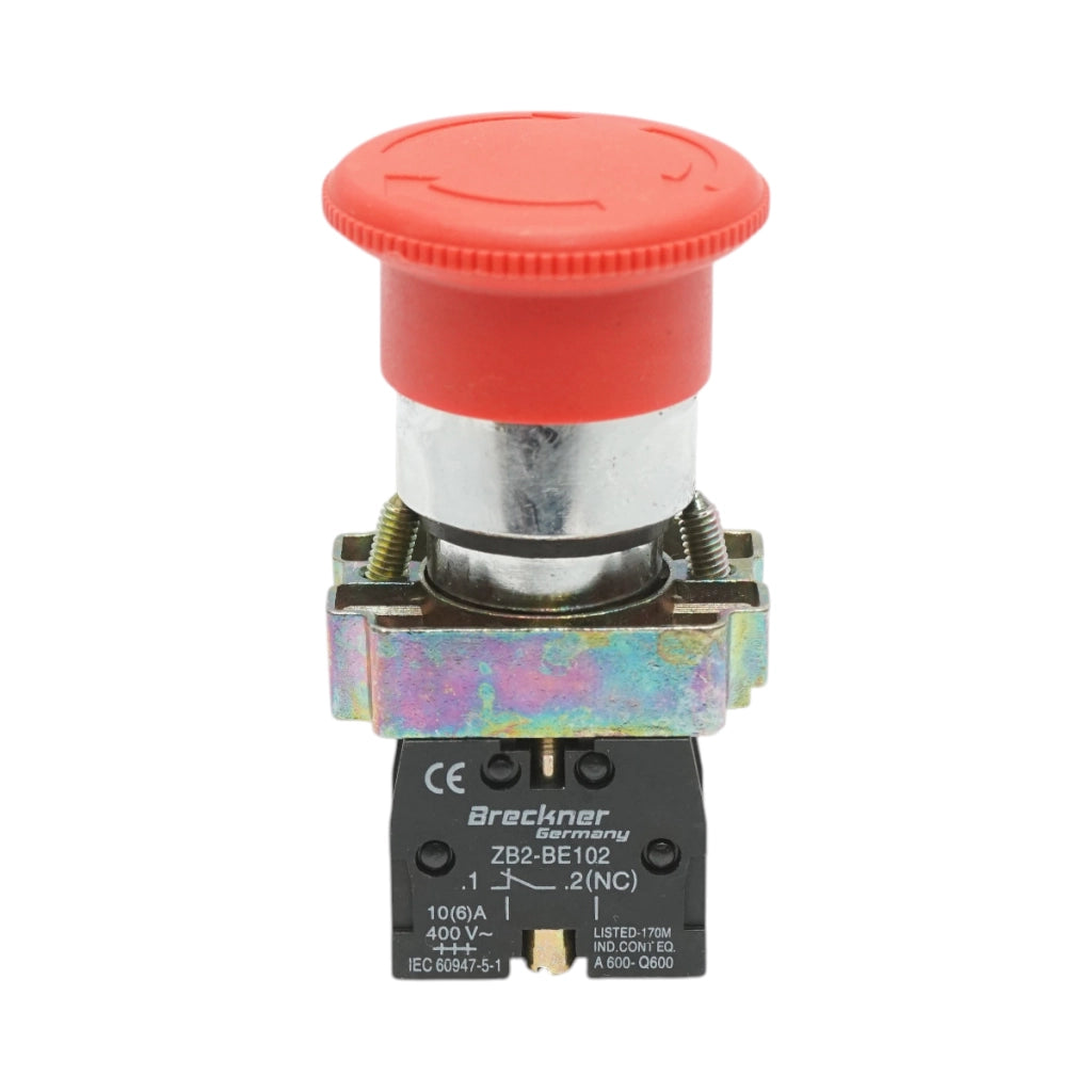 Pulsante di arresto di emergenza rosso con sgancio a rotazione 40 mm, 1 NC, 400 V/10 A, LAY5 Breckner Germany