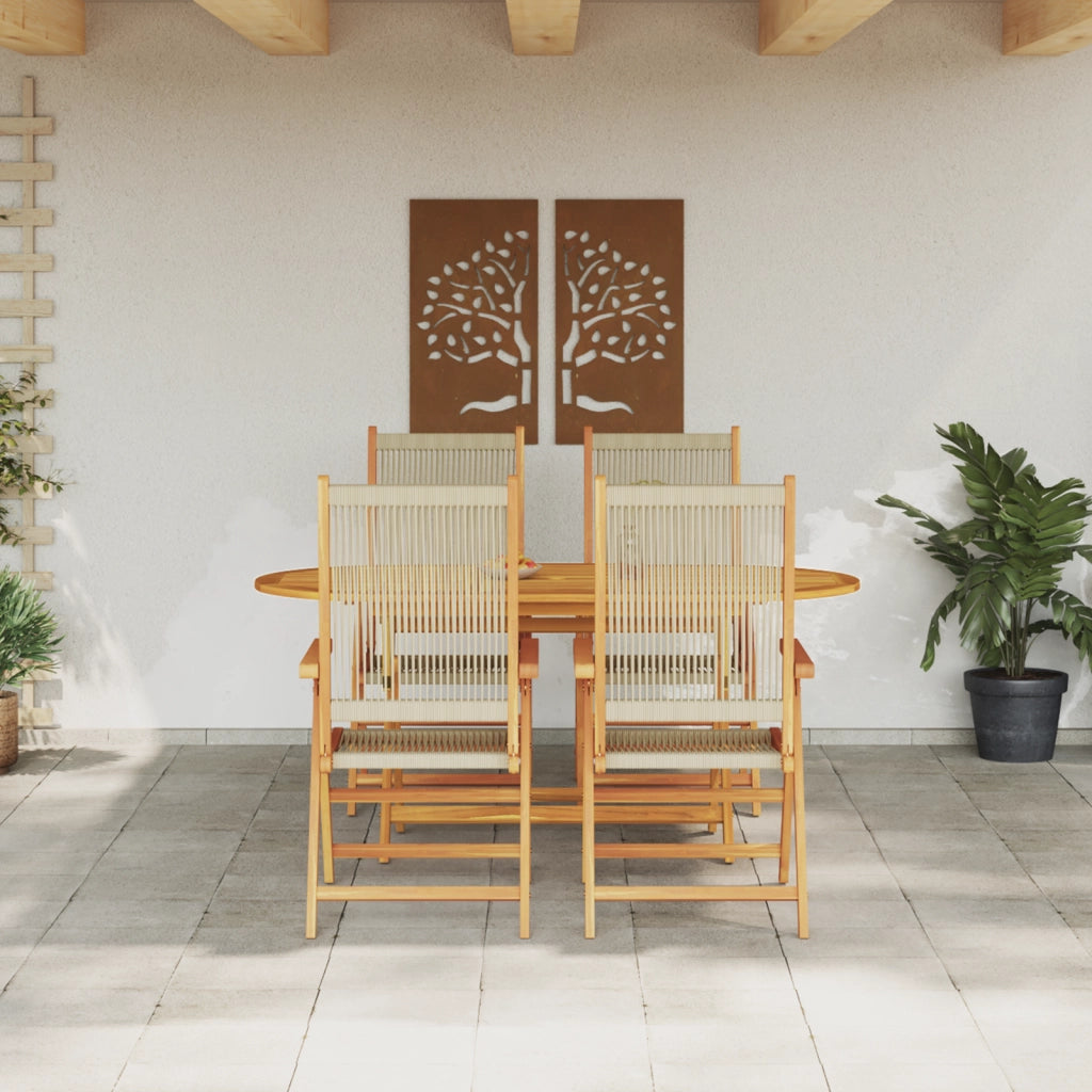 Set da pranzo da giardino  5 pezzi Beige in legno massello di acacia e poly rattan