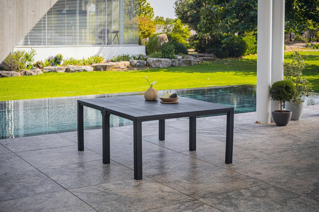 Tavolo da esterno Brossard, Base per picnic, Piano da pranzo da giardino, Banco outdoor multiuso, 294x90 h75 cm, Antracite